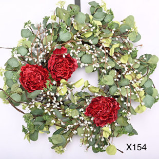 HUASHEN 26" Winter Christmas Front Door Iced Berry And Peony Wreath