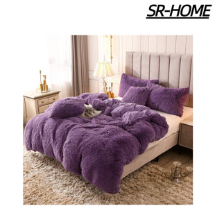 SR-HOME Luxury Fluffy 1PC Solid Duvet Cover Faux Fur Plush Shaggy Quilt Cover