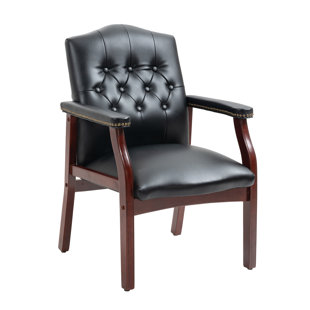 CHARLTON HOME® Wyndmoor 24.5" W Vinyl Seat Reception Chair with Wood Frame