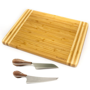 BergHOFF Bamboo 3Pc Striped Board with Aaron Probyn Cheese Knife Set