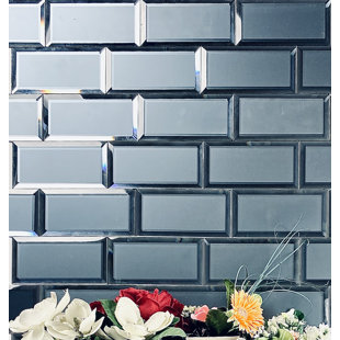 ABOLOS Frosted Reflections 3 in. x 6 in. Matte Glass Mirror Beveled Subway Decorative Kitchen & Bathroom Wall Tile
