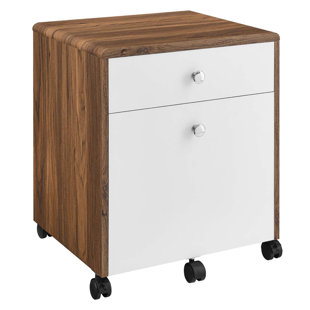 Modway Render Mid-Century Modern Office File Cabinet in Walnut White