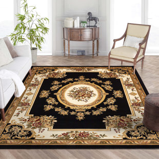 WELL WOVEN Oriental Machine Woven Black/Beige Area Rug