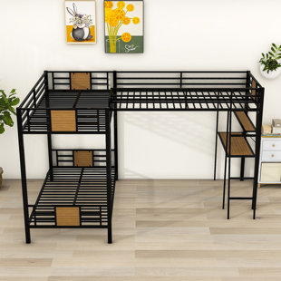 MASON & MARBLES Senters Twin Over Twin & Twin L-Shaped Bunk Beds with Built-in-Desk and Shelf