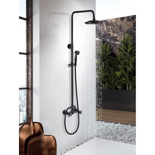 ALENARTWATER Shower System Bathroom Shower Faucet Set with 8 Inch Rainfall Shower Head Handheld Spray 2 Cross Handles Wall Mounted Outdoor Shower Fixtures Solid Brass Oil Rubber Bronze
