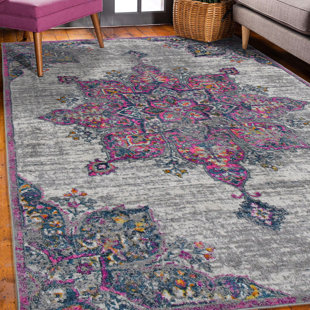 AMER RUGS Miranda Medallion Durable Performance Pink/Gray Area Rug