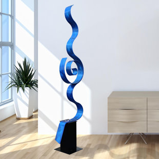 STATEMENTS2000 Looking Forward Blue Metal Sculpture 12" base - 56" x 12" x 9" - Modern Abstract for Garden & Home Décor