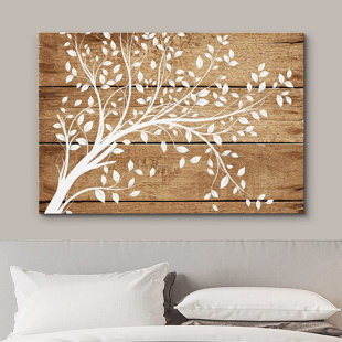 IDEA4WALL Abstract Tree " Artistic Branches And Leaves On Brown Wood Background "