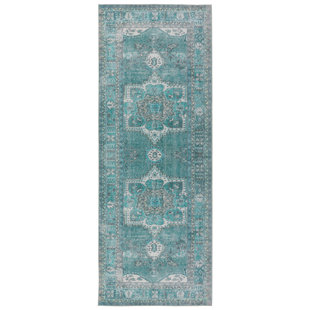 KATE LESTER + JAIPUR LIVING Machine Washable Harman Hold Oriental Machine Woven Polyester Area Rug in Teal/Green