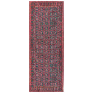 KATE LESTER + JAIPUR LIVING Machine Washable Kalinar Damask Dark Red/ Blue Rug