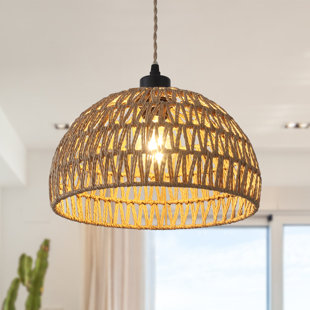 BAY ISLE HOME™ Derica 1 - Light 11.81in. Plug-In Woven Rattan Dome Pendant with Rope Accents Boho Style, 14.76 feet Cord