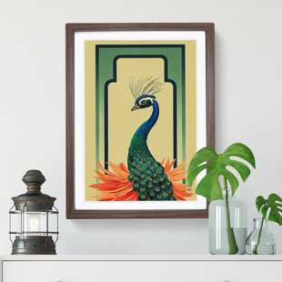 WORLD MENAGERIE Peacock Art Deco No.2 - Single Picture Frame Print