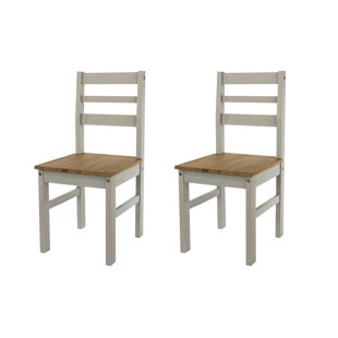 HOME & HAUS Corona PAIR Solid Pine Dining Chairs, grey and antique wax finish. (Set of 2)