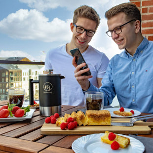 BARVIVO Barista French Press Coffee Maker - Best For Brewing Your Favorite Cup Of Coffee Or Tea - Comes With A Small Portable Travel Jar - The Black Double Insulated Stainless Steel Body Holds 34Oz