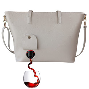 Portovino Wine Purse - Cream Beige Purse With Hidden, Insulated Compartment, Holds 2 Bottles Of Wine! Great For Traveling, Concerts, Bachelorette Party And As Christmas Gift!