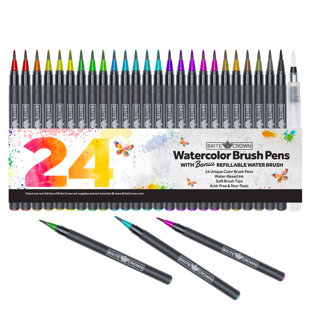 NET FOCUS MEDIA Watercolor Brush Pens – Includes 24 Colorful Watercolor Markers (Flexible Nylon Brush Tips) With 1 Refillable Water Blending Brush | Watercolor Paint Pens Art Supplies For Teens, Kids And Adults
