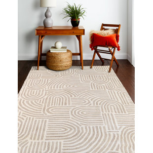 LANGLEY STREET® Weigel Geometric Handmade Tufted Wool Beige Area Rug