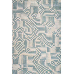 LANGLEY STREET® Weigel Geometric Handmade Tufted Wool Ivory/Teal Area Rug