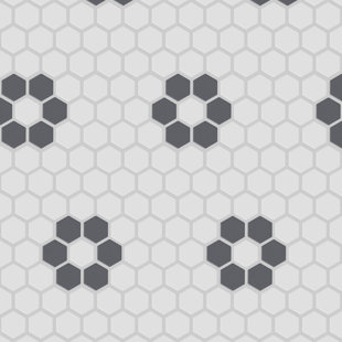 MEROLA TILE Gotham 1" Hex White with Black Flower 10-1/4" x 11-3/4" Porcelain Mosaic Floor and Wall Tile