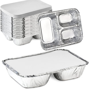 NICOLE FANTINI COLLECTION Disposable Aluminum Dinner Tray with Paper Lids 3 Compartment Foil Pan (Set of 100)