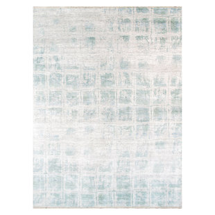 PASARGAD Handmade Hand-Knotted Ivory/Aqua Rug
