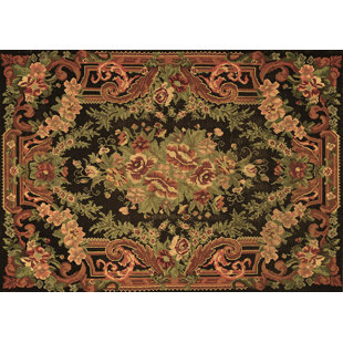 CANORA GREY Pietrafesa Floral Machine Woven Wool/Polyester Area Rug in Brown/Green/Black