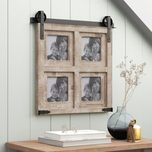 WILLISTON FORGE Wooden 4 Slot Brown Wall Photo Frame with Metal Accent