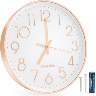 CCORNELUS 12" Wall Clock [Battery Included], Silent Large Wall Clocks For Living Room/Office/Home/Kitchen Decor, Modern Style Easy To Read - Rose Gold Black