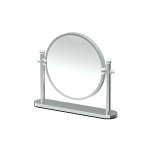 GATCO Solid Brass Tabletop Round Make-Up Mirror, 3x Magnification Vanity Mirror | Countertop Double Sided Mirror