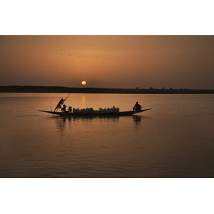 BREAKWATER BAY Sunset With Canoe by Donhype - Wrapped Canvas Photograph