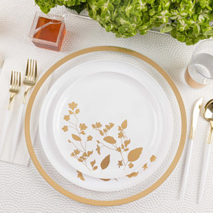 NICOLE FANTINI COLLECTION Garden Collection White And Gold Round Dinner Tableware Set For 20 Guest