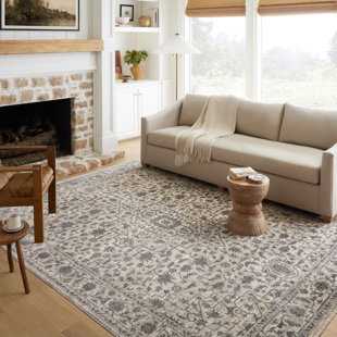 LOLOI RUGS Sorrento Oriental Machine Made Power Loom Polyester Area Rug in Mist/Charcoal