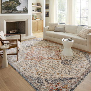 LOLOI RUGS Sorrento Oriental Machine Made Power Loom Polyester Area Rug in Ivory/Fiesta