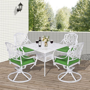 Vivijason 5-Piece Outdoor Patio Dining Set, All-Weather Cast Aluminum Conversation Set, Patio Furniture Set For Deck Lawn Garden, Include 4 Swivel Dining Chairs, A 35" Square Table W/Umbrella Hole