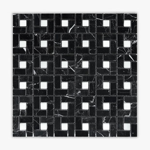 DIRECT STONE SOURCE Nero Marquina and Dolomiti Pinwheel 12" x 12" Marble Pinwheel Mosaic Wall & Floor Tile