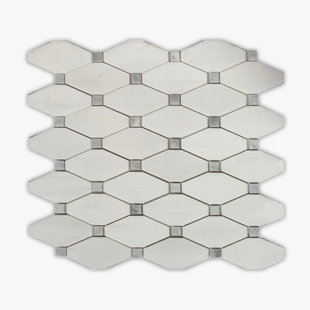 DIRECT STONE SOURCE Bianco Dolomiti 12" x 12" Marble Octagon and dot Mosaic Wall & Floor Tile