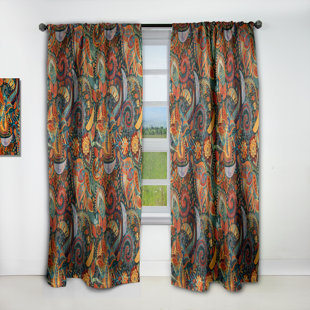 EAST URBAN HOME Paisley Floral Pattern - Paisley Bohemian & Eclectic Blackout Curtain Single Panel