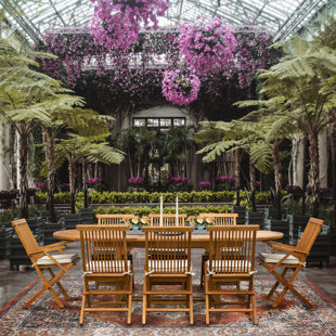 SEVEN SEAS TEAK 8 - Person Round Teak Outdoor Dining Set