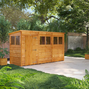 POWERSHEDS 4.3 ft. W x 12.2 ft. D Solid Wood Overlap Pent Garden Shed