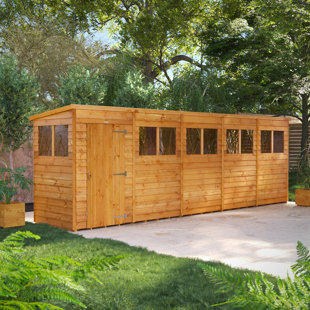 POWERSHEDS 4.3 ft. W x 20 ft. D Solid Wood Overlap Pent Garden Shed