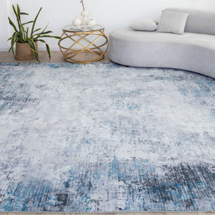 DECOMALL Blue/White Machine Washable Modern Abstract Polyester Area Rug