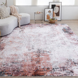 DECOMALL Orange/Ivory Modern Abstract Machine Washable Polyester Area Rug