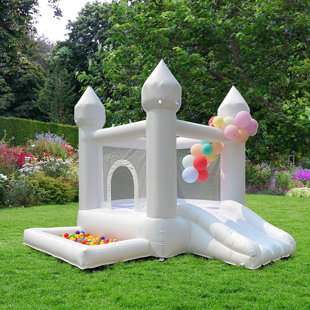 CONNSANN 9' x 9' Oxford White Bounce House with Slide and Air Blower