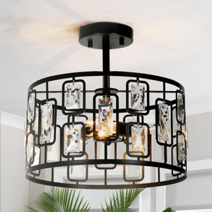 LNC HOME 3 - Light 13'' Crystal Drum Semi Flush Mount