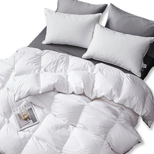 DOMDEC All Season White Down Comforter-Down Duvet Insert Baffle Box Design-Ultra Soft 850 FP 460 TC Cotton