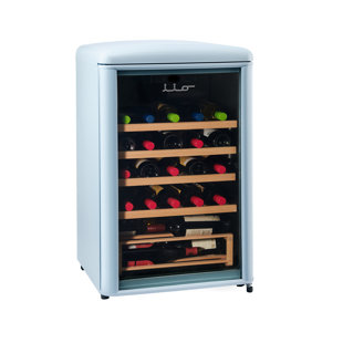iio 30 Bottle Freestanding Retro Wine Cooler with Wooden Shelves