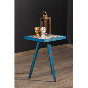 Canora Grey Side Coffee Table End Table Accent Table Home Essentials Solid Wood Tile Ceramic Table