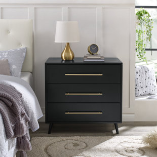 GEORGE OLIVER Fyona 3 Drawer 31.5" W Black Wood Dresser