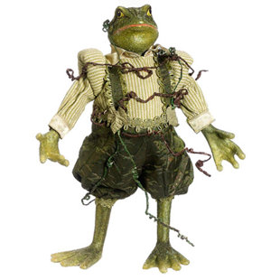 TORI HOME 13" Princess Garden Whimsical Green Mr. Frog Decorative Figure with Vine Accents