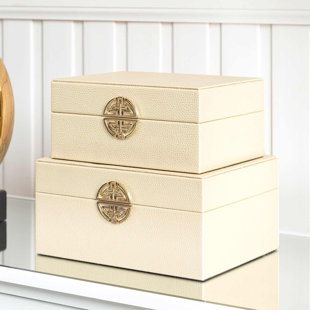 WILLA ARLO INTERIORS Faux Leather Jewelry Boxes, Modern Design Decoration Storage Boxes Set (Set of 2)